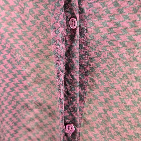Joie Size Medium Purple Black Houndstooth Print Button Up Blouse Long Sleeve - Picture 4 of 12
